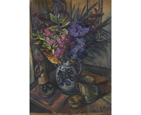 Emil Maetzel     1877 Cuxhaven - 1955 Hamburg Blumenstillleben. 1920. Öl auf Malpappe.  Rechts unten monogrammiert und datier