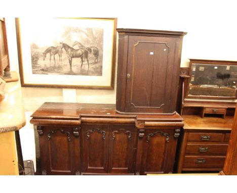 Victorian mahogany breakfront four door chiffonier, late Victorian dressing table, Georgian oak corner wall cupboard and larg