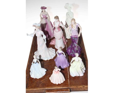 Three Royal Worcester limited edition ladies and six Coalport lady figures (9).