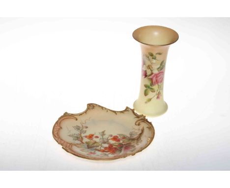 Royal Worcester blush shaped and pierced plate, and wild rose vase (2).