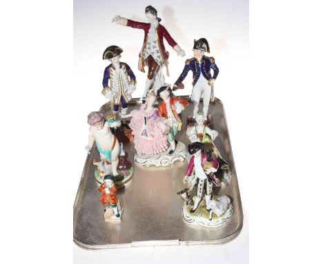 Collection of eight Continental figures including two Dresden Navy Admiral and Captain.