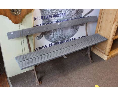 Iron and painted wood garden bench, 150cm long.
