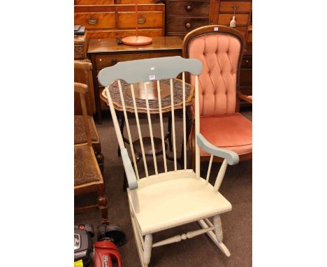 Three drawer oak chest, Victorian carved occasional table, painted rocking chair and contemporary angle lamp (4).