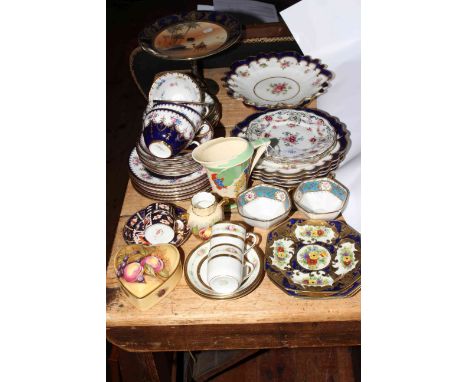 Mixed china including Spode teaware, Noritake tazza, Royal Crown Derby coffee can, etc.