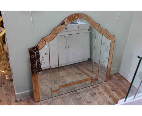 Art Deco tinted arched top marginal mirror, 101cm by 112cm.