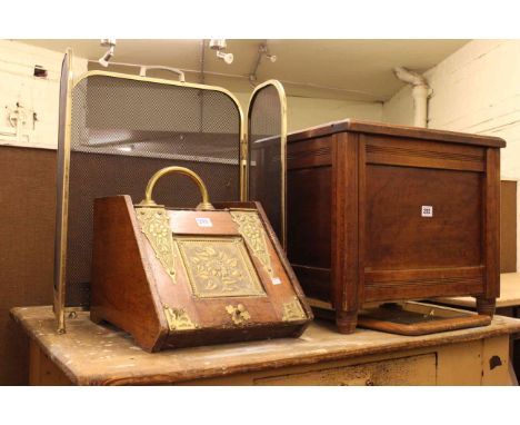 Stool commode, coal box, firescreen, four stools, washboard and collection of pictures.