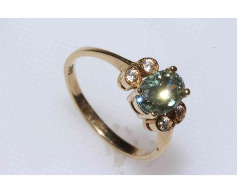 14 carat gold, peridot and diamond ring, size O/P.