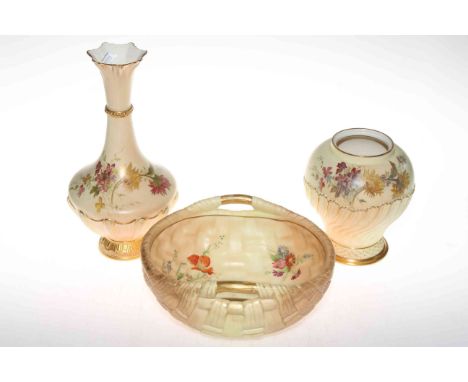 Royal Worcester blush basket, vase shape no. 1538, and pot pourri jar (no lid) (3).