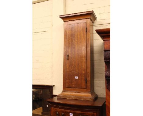 Oak longcase clock trunk fitted with shelves and mahogany bow front eight drawer tallboy chest (2).