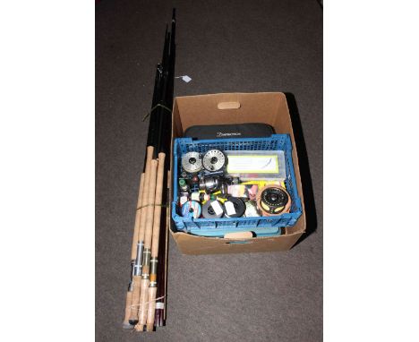 Large collection of fishing tackle and rod building sections, etc.