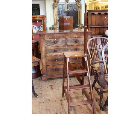 Stained pine library steps bearing label for Slingsby-Steelback Patent Sliding Ladder, 168cm high.