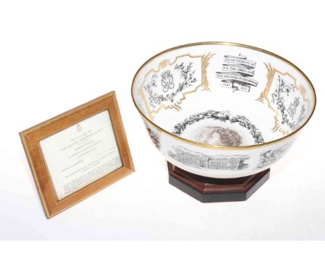 Boxed commemorative Royal Worcester QEII and Duke of Edinburgh silver wedding bowl, 25cm diameter.