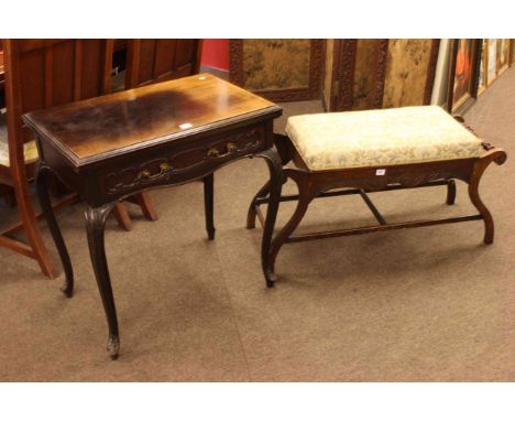 Victorian mahogany fold top card table having frieze drawer, 72cm high by 69cm wide by 43cm deep (closed), together with maho