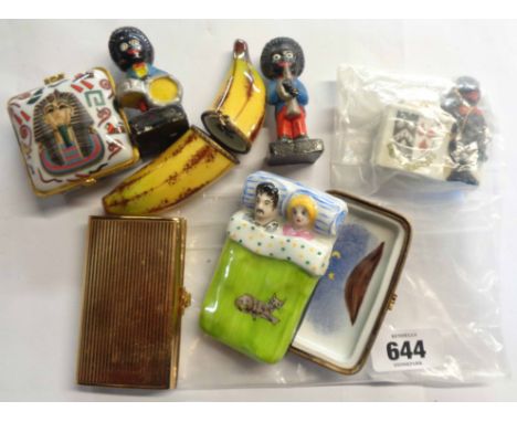 Four trinket boxes of various form including Limoges porcelain banana form, etc. - sold with two Robertson's advertising band