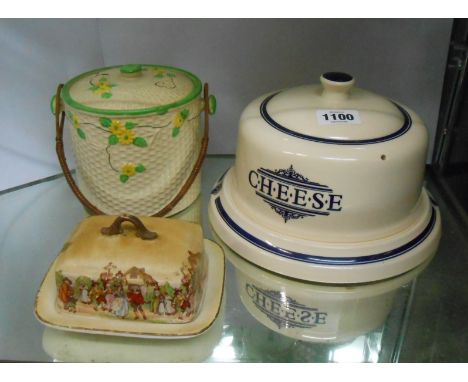 A small quantity of assorted ceramic items including cheese dish, Japanese biscuit barrel, etc.