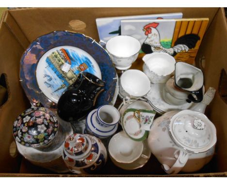 A box containing a quantity of ceramic items including Royal Albert bone china part tea set decorated in the Satin Rose patte