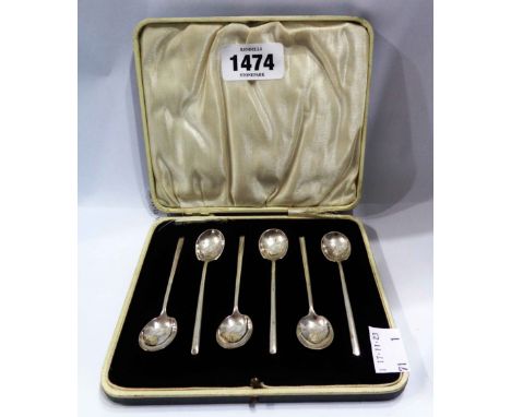 A cased set of six silver coffee spoons by William Hutton &amp; Sons - Sheffield 1930