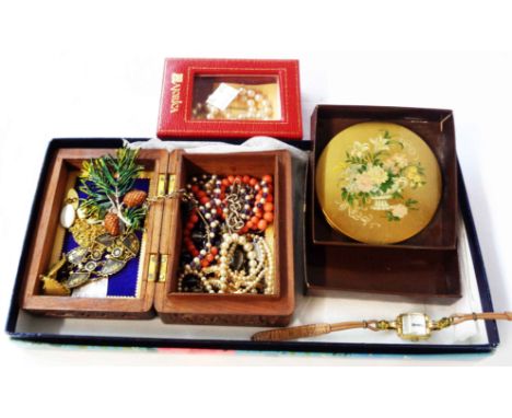 A small quantity of costume jewellery, wristwatch and a compact case