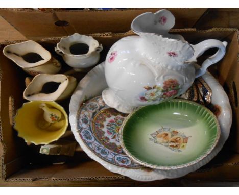 A box containing a quantity of assorted ceramic items including jug and bowl, etc.
