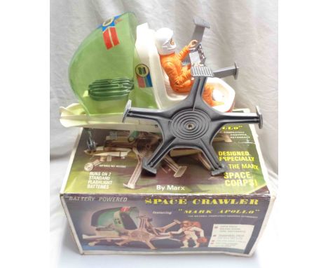 A vintage Louis Marx Mark Apollo Space crawler toy with astronaut and part kit in original box with instructions