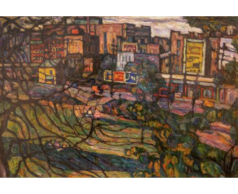 ABRAHAM MANIEVICH (UKRAINIAN 1883-1942) Eagle Avenue, The Bronx, circa 1924 oil on canvas 58 x 84 cm (23 1/4 x 25 1/4 in.) si