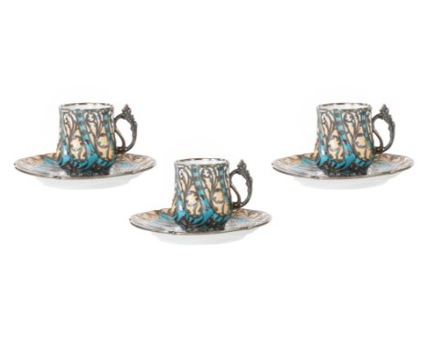 A THREE-PIECE PORCELAIN SERVICE SET, DEPOSE FRANCE, CIRCA 20TH CENTURY  the set comprising of three cups and three saucers, e