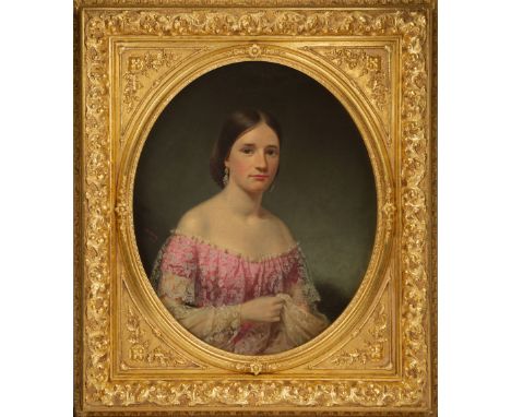 THOMAS WATERMANN WOOD (AMERICAN 1823-1903)Portrait of a Dark-Haired Lady Holding a Lace Shaw , 1861oil on canvas laid on pane