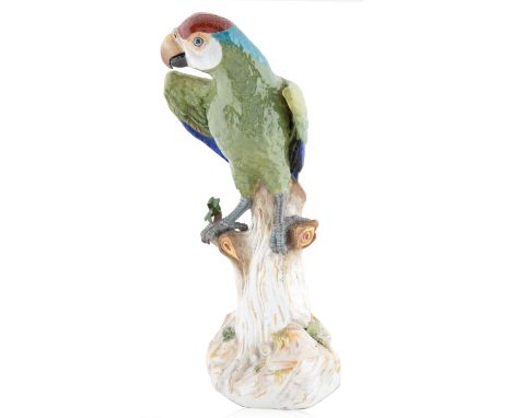 A GERMAN MEISSEN PORCELAIN MODEL OF A PARROT, MEISSEN, DRESDEN, LATE 19TH-EARLY 20TH CENTURYformed as a green-breasted macaw 