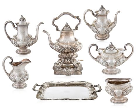 AN AMERICAN NINE-PIECE SILVER TEA SERVICE, MAUSER &amp; CO., NEW YORK, 1887-1903the tray, hot water urn, coffee pot, teapot, 