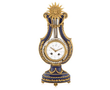 A LOUIS XVI-STYLE PORCELAIN MANTLE CLOCK, SEVRES, RETAILED BY TIFFANY &amp; CO., CIRCA 1890formed as a lyre, the white enamel