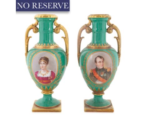 A PAIR OF FRENCH PORCELAIN VASES, MARTIAL REDON, PAINTED BY ARMANO, LIMOGES 1891-1896 both of sevres style, with two handles,