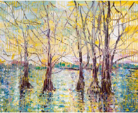 HUNT SLONEM (AMERICAN B. 1951) Bayou Teche, 2017 oil on panel 41 x 51 cm (16 1/8 x 20 1/8 in.) signed, dated and titled on ve