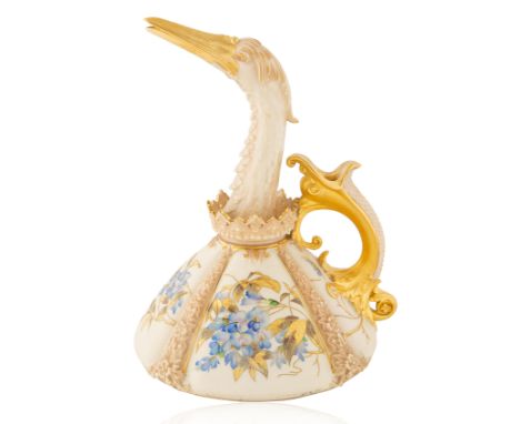 A BRITISH PORCELAIN GILT DUCK EWER, ROYAL WORCESTER, CIRCA 1888of squated baluster form with a single handle formed as a gilt