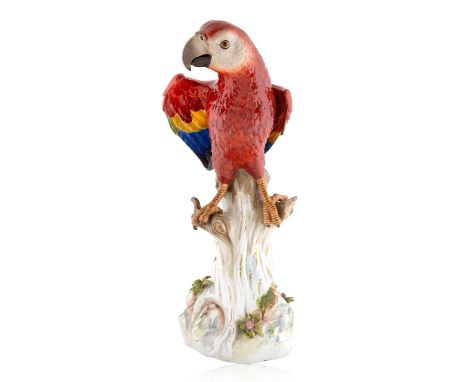 A GERMAN MEISSEN PORCELAIN MODEL OF A PARROT, MEISSEN, DRESDEN, LATE 19TH-EARLY 20TH CENTURYformed as a red-breasted macaw wi