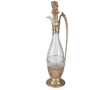 AN AUSTRIAN SILVER-MOUNTED CUT GLASS DECANTER, MAKER  JOSEF CARL KLINKOSCH, VIENNA, 1872-1888of slender oblong pear form, the