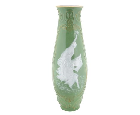 A LARGE WEDGEWOOD VASE, 19TH CENTURYof baluster form, featuring a scene of two maidens in white twisting and turning in fabri