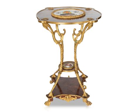A NAPOLEON III-STYLE GILT BRONZE MOUNTED PARQUETRY TWO-TIERED TABLE, EARLY 20TH CENTURY in Napoleon III-Style two-tiered tabl