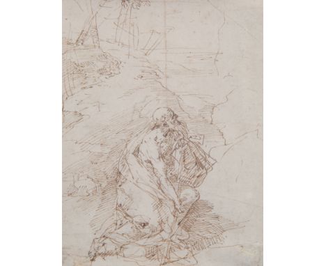 DONATO CRETI [IL DONATINO] (ITALIAN 1671-1749) St. Jerome in a Landscapeink on paper 16.6 x 12.6 cm (6 1/2 x 4 7/8 in.)  PROV