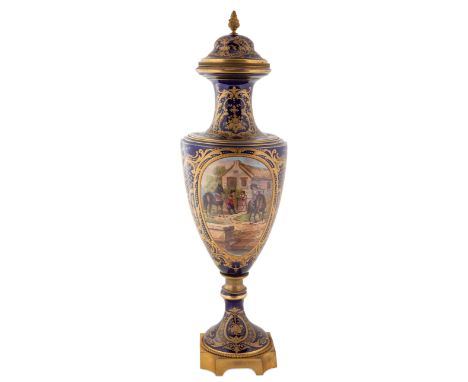 A SEVRES STYLE PORCELAIN URN, GILLY, LATE 19TH CENTURY a sevres style soft-paste vase of ovoid form, the recto featuring a co