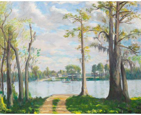 FRANCIS SPEIGHT (AMERICAN 1896-1986) San Souci Ferry, Spring, 1969 oil on canvas 81 x 102 cm (31 7/8 x 40 1/8 in.) signed and