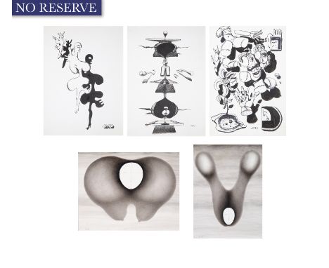 A GROUP OF FIVE DRAWINGS BY LEONID LAMM (RUSSIAN 1928-2017)comprising:  a) Carnival (series), Composition #3, 1970, pen, ink,