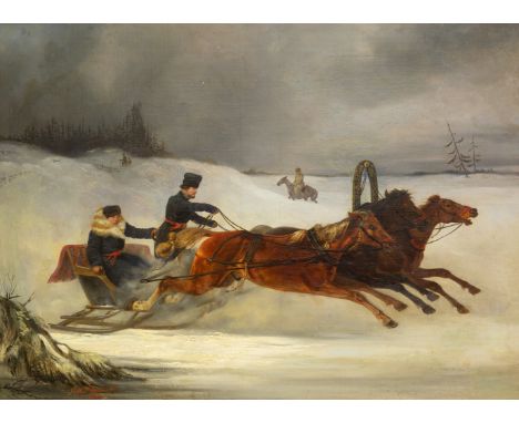 NIKOLAI SVERCHKOV (RUSSIAN 1817-1898) Troika in Winter Landscape , 1849oil on canvas 66 x 90 cm (26 x 35 3/8 in.) signed and 