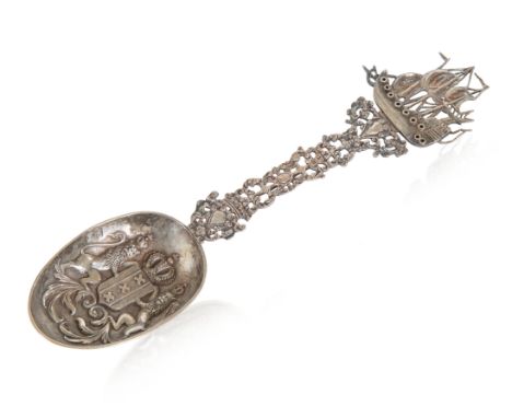 A DUTCH SILVER SERVING SPOON, CIRCA 1870 a silver serving spoon, the serving spoon features two crowned lions flanking a flag