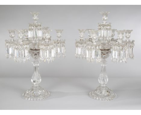 A PAIR OF FRENCH SEVEN-LIGHT CRYSTAL CANDELABRA, BACCARAT, 20TH CENTURY each with six-arms with a rope texture, one centered 
