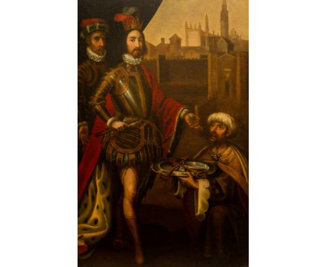 FLEMISH SCHOOL (17TH CENTURY) A Full-Length Standing Portrait, possibly of Charles V, oil on panel150 x 95 cm (59 x 37 1/2 in