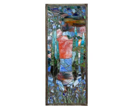 A STAINED GLASS PANEL, WATSON MANUFACTURING COMPANY, JAMESTOWN NEW YORK, EARLY 20TH CENTURY of rectangular form, the leaded g