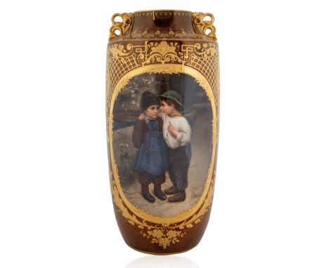 A ROYAL VIENNA PORCELAIN VASE, 'EIN GEHEIMNIS', PAINTED BY WAGNER FINELY, ACKERMANN & FRITZE, GESETZLICH GESCHUTZT TRADEMARK,