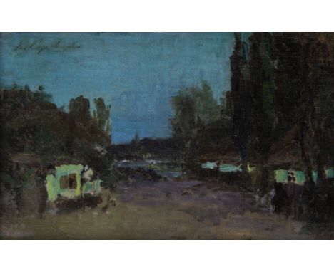 KONSTANTIN KOROVIN (RUSSIAN 1861-1939)  Village at Nightoil on canvas laid down on panel 20 x 31 cm (7 7/8 x 12 1/4 in.) sign