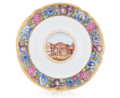 A RUSSIAN PORCELAIN CABINET PLATE, IMPERIAL PORCELAIN FACTORY, PERIOD OF PAVEL I, 1796-1801rounded, the border of the plate w