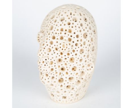ALEXANDER NEY (RUSSIAN B. 1939)Head with Pierced Lips and Raised Eyebrows , 2011white clay height: 18 cm (7 1/8 in.) signed, 